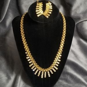 Gold & Crystal Fashion Necklace and Earring Set